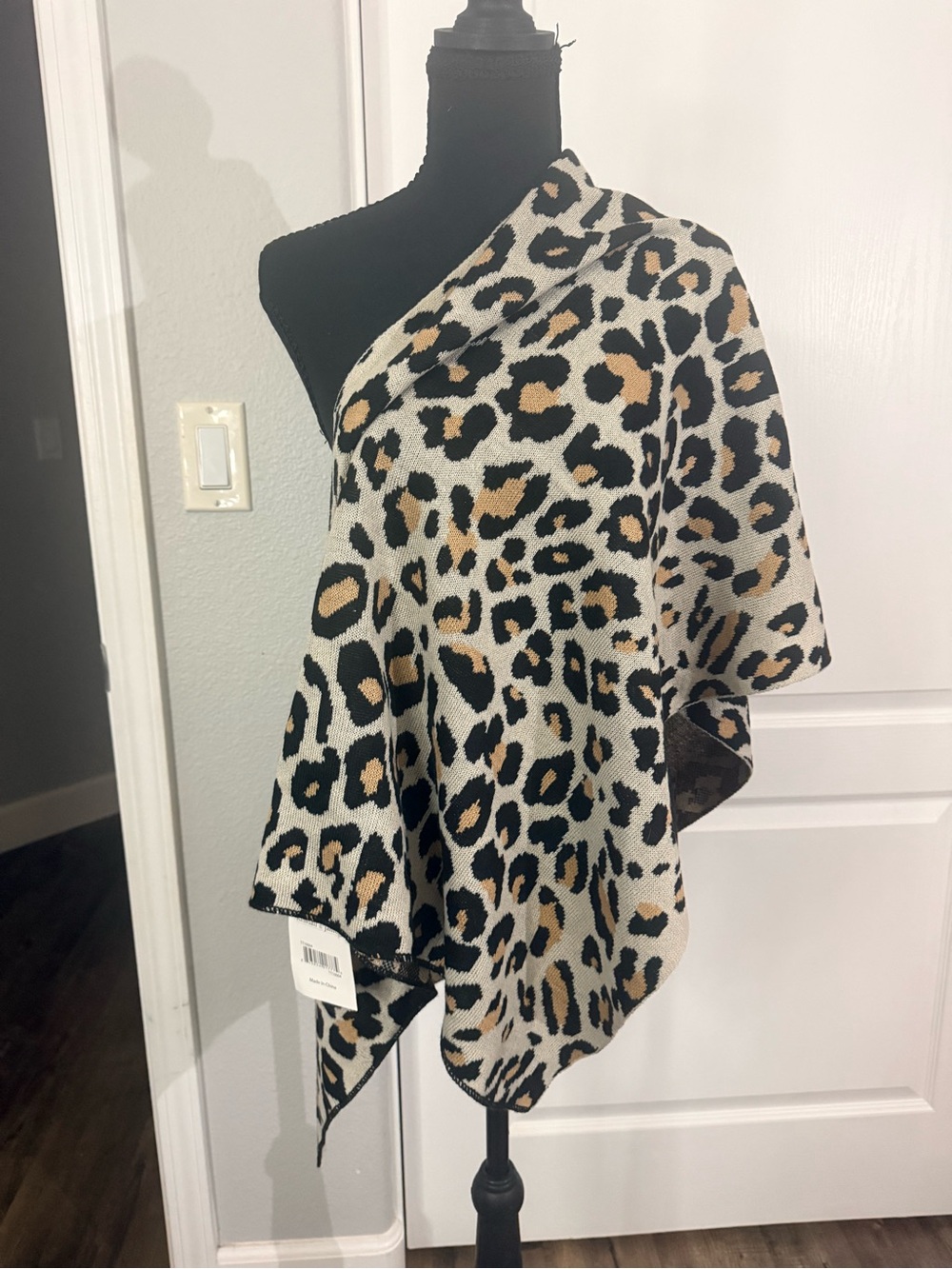 Leopard Print One-Shoulder Cape in Beige and Black